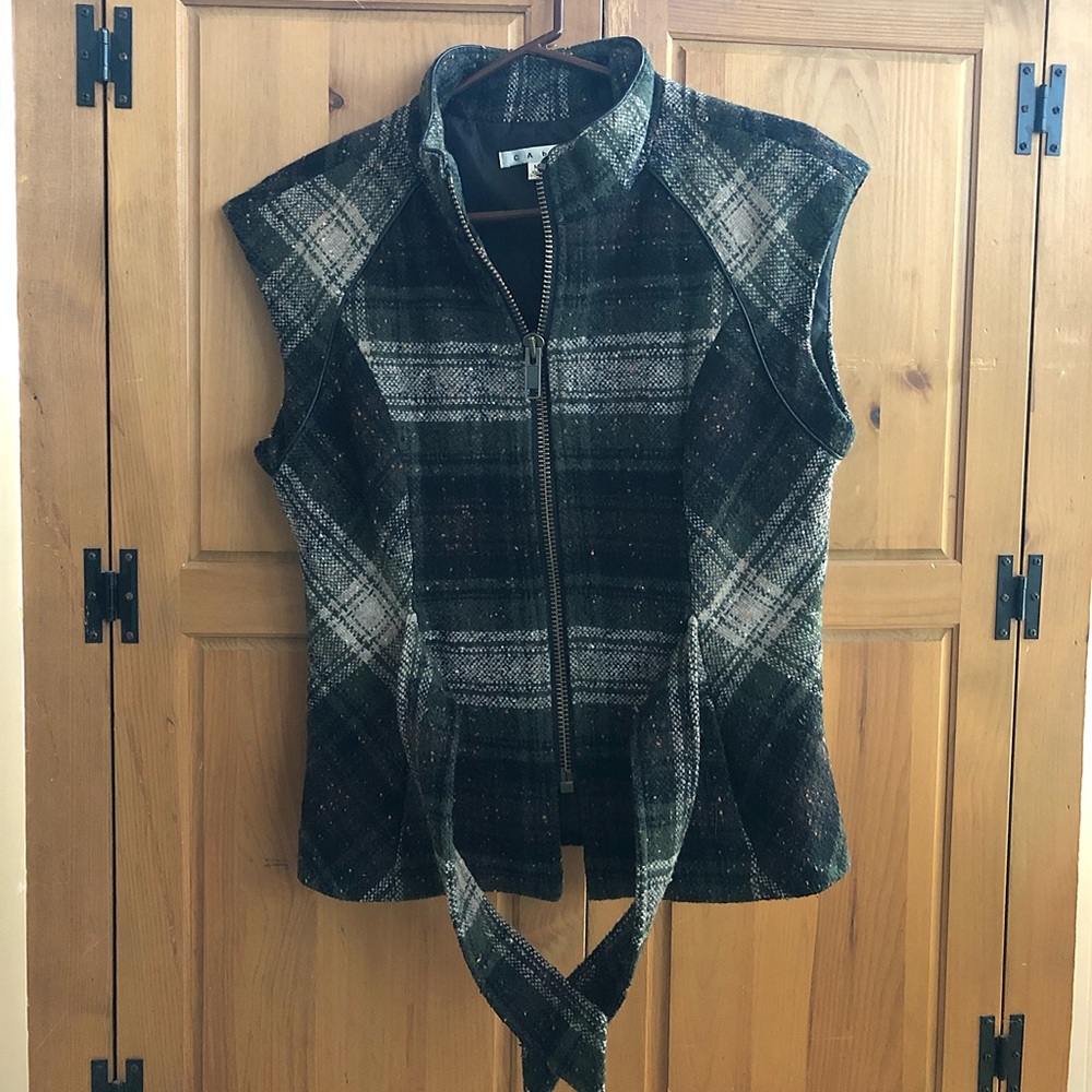 CABI plaid wool tweed sleeveless vest sz M